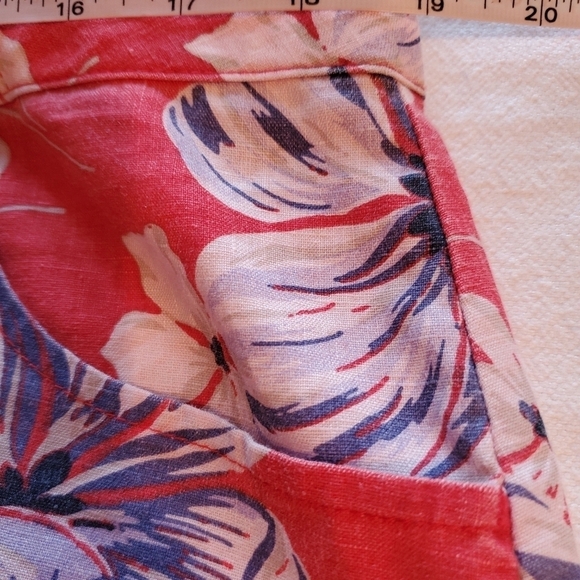 Tommy Bahama Relax 100% Linen Floral Red White Blue Zippered Sz. 12 Skirt - Picture 6 of 7